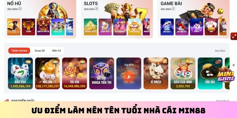 Ưu điểm làm nên tên tuổi nhà cái Min88